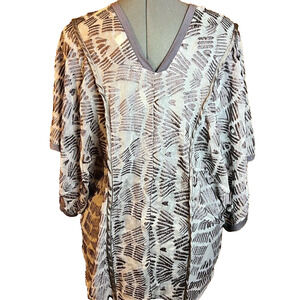 Urban Mangoz Women's Grey Embroidered V-neck Velvet Tunic Shirt Top Blouse MED